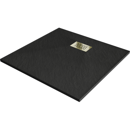 Mexen Hugo kvadratinis dušo padėklas SMC 90 x 90 cm, juodas, auksinė uždanga - 42709090-G