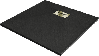 Mexen Hugo kvadratinis dušo padėklas SMC 80 x 80 cm, juodas, aukso spalvos dangtelis - 42708080-G