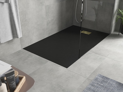 Mexen Hugo stačiakampis padėklas SMC 140 x 70 cm, juodas, auksinė danga - 42707014-G