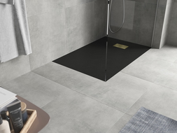 Mexen Hugo stačiakampis dušo padėklas SMC 130 x 90 cm, juodas, aukso spalvos dangtelis - 42709013-G