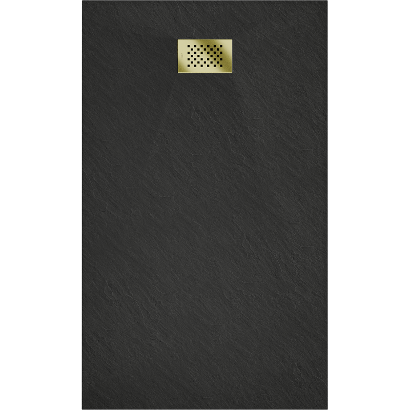 Mexen Hugo stačiakampis dušo pagrindas SMC 150 x 90 cm, juodas, auksinė uždanga - 42709015-G