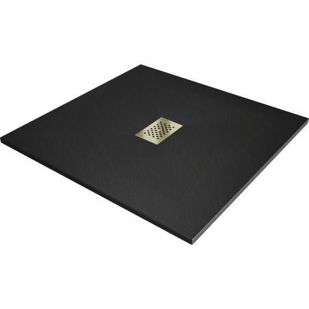 Mexen Hugo kvadratinis dušo padėklas SMC 100 x 100 cm, juodas, auksinis dangtelis - 42701010-G