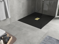 Mexen Hugo stačiakampis dušo padėklas SMC 110 x 100 cm, juodas, dangtelis auksinis - 42701011-G