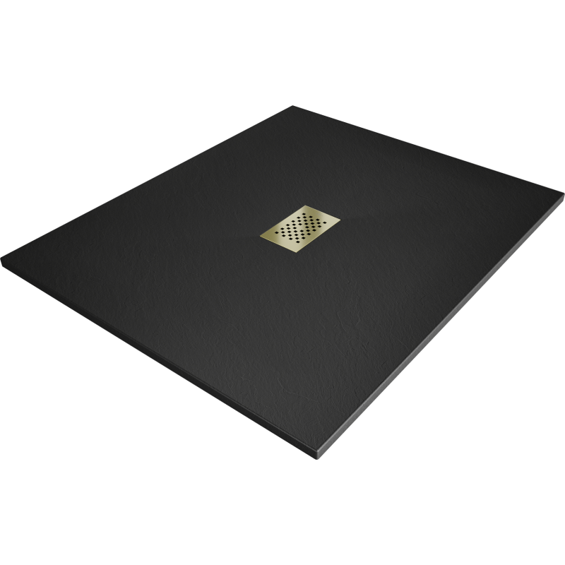 Mexen Hugo stačiakampio formos SMC dušo padėklas 140 x 100 cm, juodas, aukso spalvos maskuotė - 42701014-G