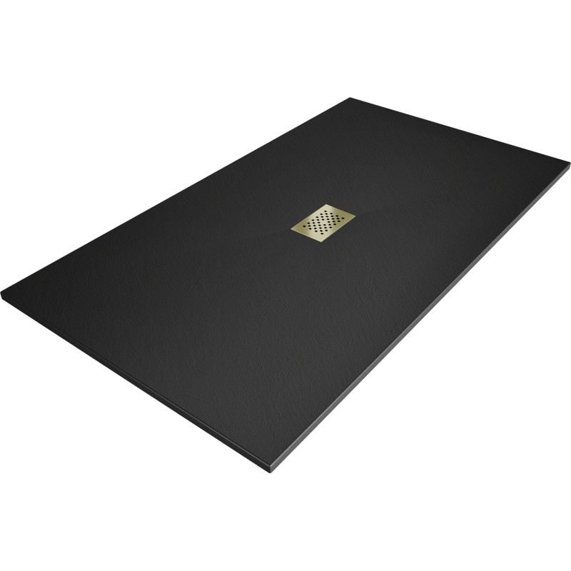 Mexen Hugo stačiakampė dušo padėklas SMC 150 x 100 cm, juoda, dangtelis auksinis - 42701015-G