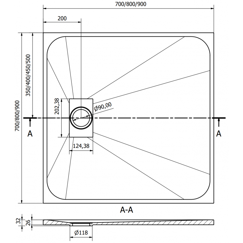 Mexen Hugo kvadratinis dušo padėklas SMC 80 x 80 cm, juodas, juoda dangtelis - 42708080-B