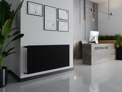 Mexen CH10 Higieninis plokščias radiatorius 600 x 600 mm, šoninis prisijungimas, 375 W, juodas - W410H-060-060-70