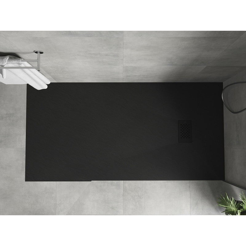 Mexen Hugo stačiakampis dušo padėklas SMC 180 x 90 cm, juodas, uždanga juoda - 42709018-B