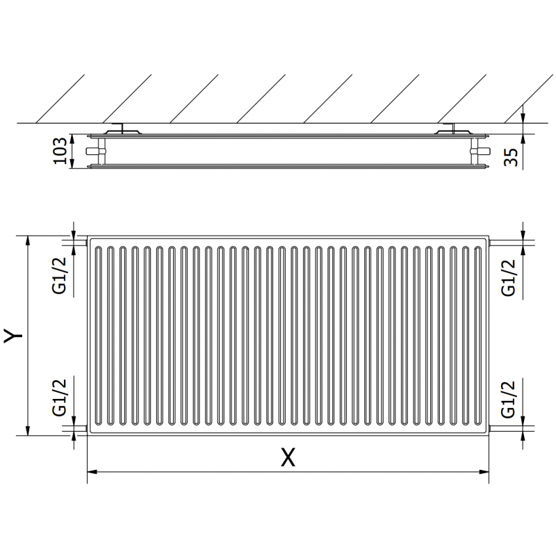 Mexen CH20 higieninis plokščias radiatorius 300 x 1000 mm, šoninis prijungimas, 636 W, juodas - W420H-030-100-70
