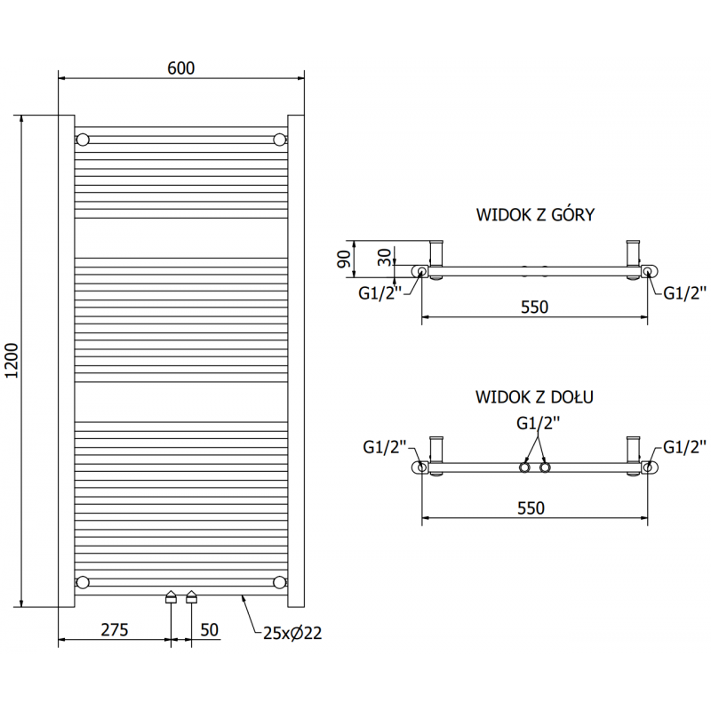 Mexen Mars elektrinis radiatorius 1200 x 600 mm, 600 W, antracitas - W110-1200-600-2600-66