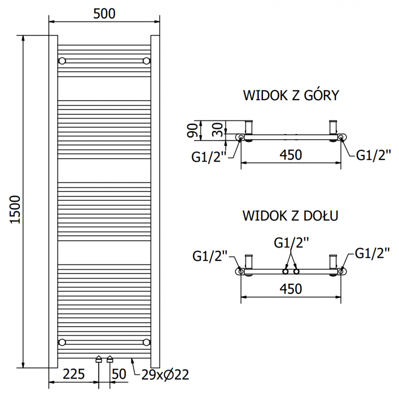 Mexen Mars elektrinis radiatorius 1500 x 500 mm, 600 W, antracitas - W110-1500-500-2600-66