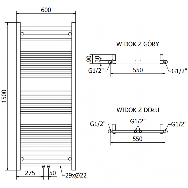 Mexen Mars elektrinis radiatorius 1500 x 600 mm, 600 W, chromas - W110-1500-600-2600-01