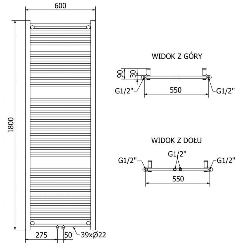 Mexen Mars elektrinis radiatorius 1800 x 600 mm, 900 W, juodas - W110-1800-600-2900-70