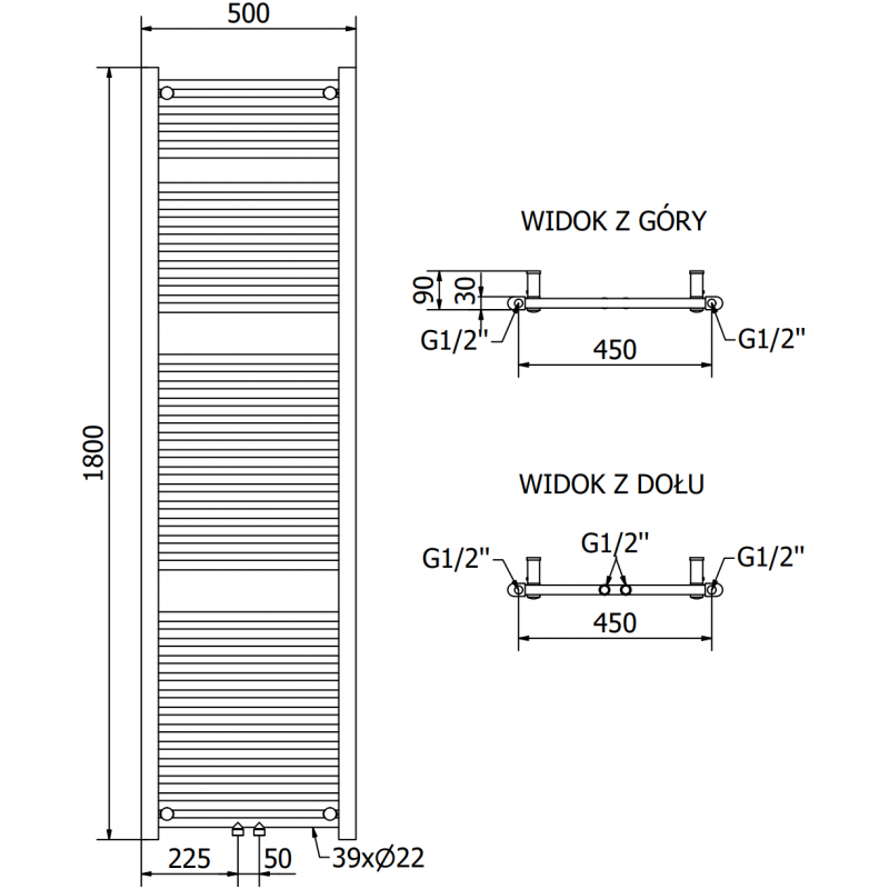 Mexen Mars elektrinis radiatorius 1800 x 500 mm, 900 W, baltas - W110-1800-500-6900-20