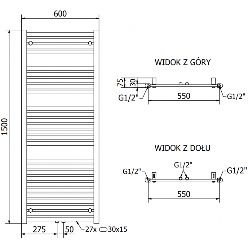 Mexen Hades elektrinis radiatorius 1500 x 600 mm, 900 W, juodas - W104-1500-600-2900-70