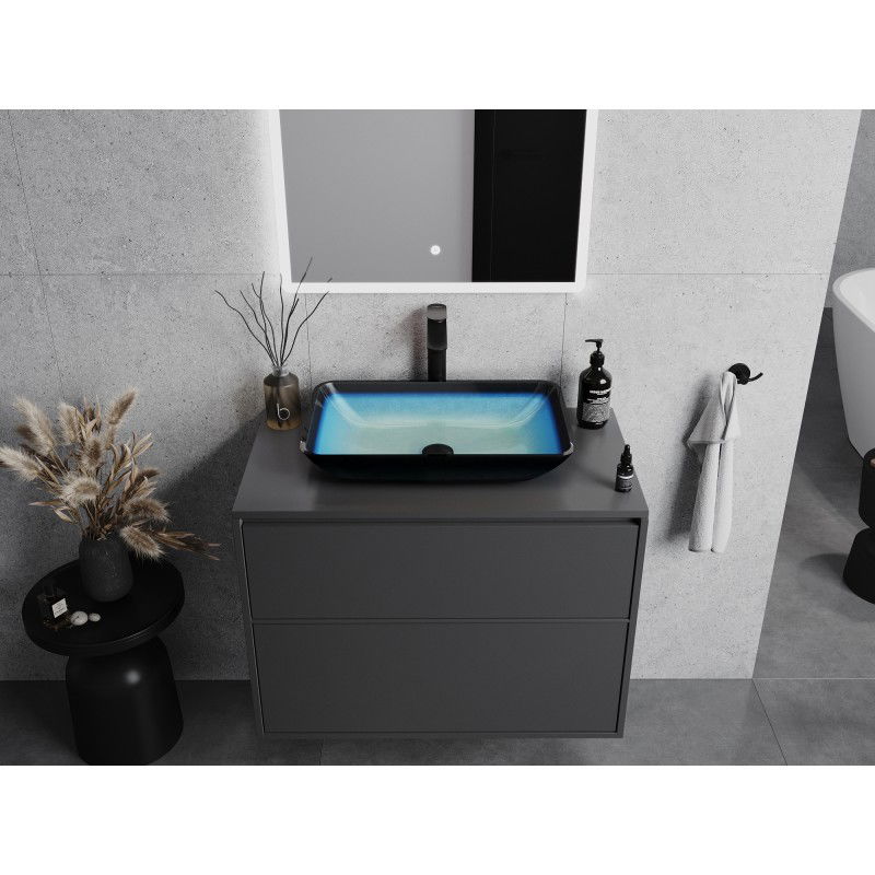 Mexen Megan stiklinė praustuvė ant stalviršio 56 x 36 cm, mėlyna - 24135647