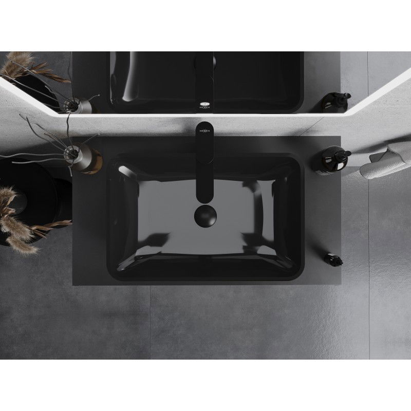 Mexen Megan stiklinis ant stalviršio montuojamas praustuvas 56 x 36 cm, juodas - 24135670