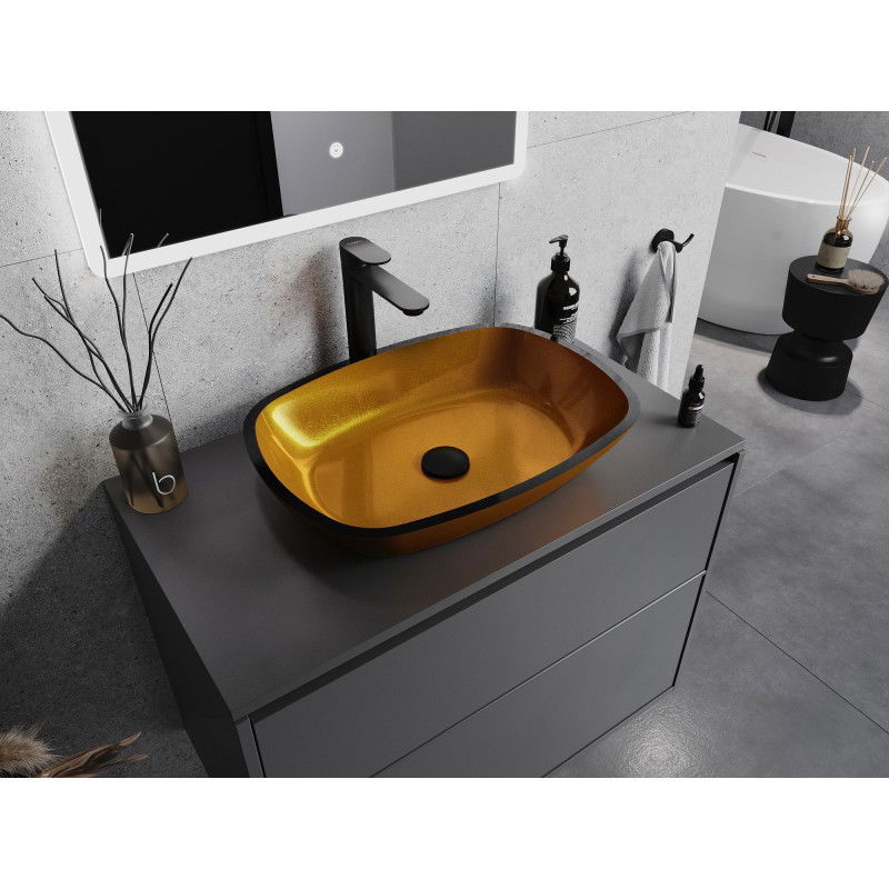 Mexen Araks stiklinis praustuvas ant stalviršio 54 x 39 cm, auksinis - 24155450