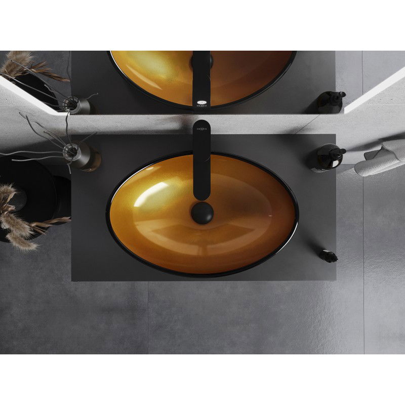 Mexen Sonia stiklinis stalviršio praustuvas 54 x 37 cm, auksinis - 24145450