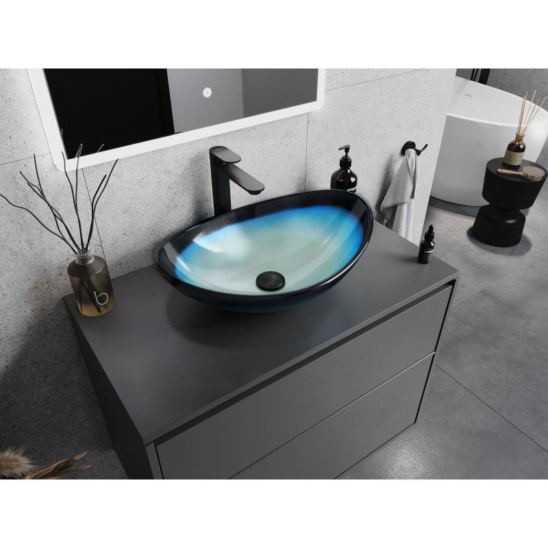 Mexen Sonia stiklinis praustuvas ant stalviršio 54 x 37 cm, mėlynas - 24145447