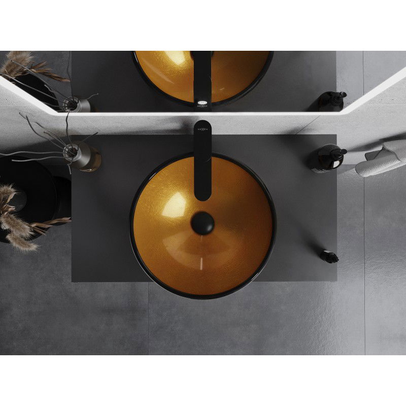 Mexen Mira stiklinis stalviršinis praustuvas 42 x 42 cm, auksinis - 24124250