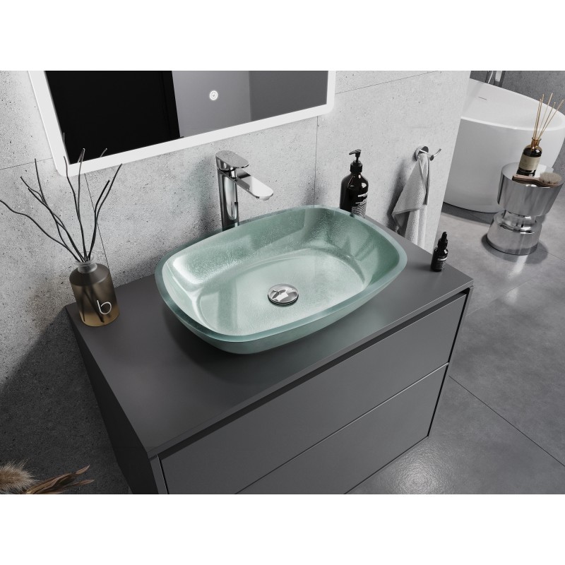 Mexen Araks stiklo stalviršio praustuvas 54 x 39 cm, sidabrinis - 24155411