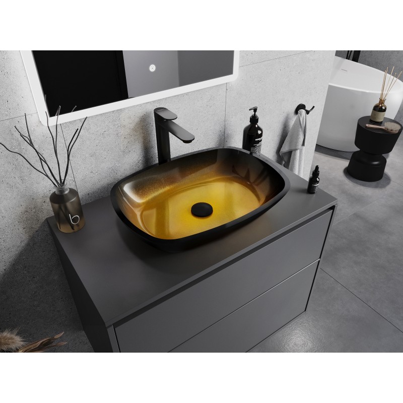 Mexen Araks stiklinis stalviršinis praustuvas 54 x 39 cm, tamsus auksas - 24155451