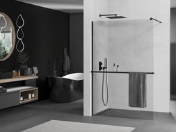 Mexen Kioto+ vonios kambario pertvara su Walk-in lentyna 75 x 200 cm, skaidri, juoda - 800-075-121-70-00
