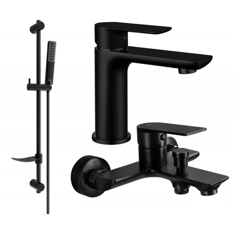 Mexen Alfa DF72 vonios komplektas, juodas - 745703DF72-70