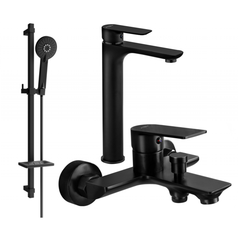 Mexen Alfa DQ40 vonios komplektas, juodas - 745713DQ40-70