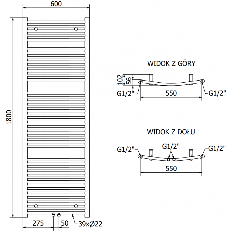 Mexen Ares elektrinis radiatorius 1800 x 600 mm, 600 W, auksinis - W102-1800-600-2900-50