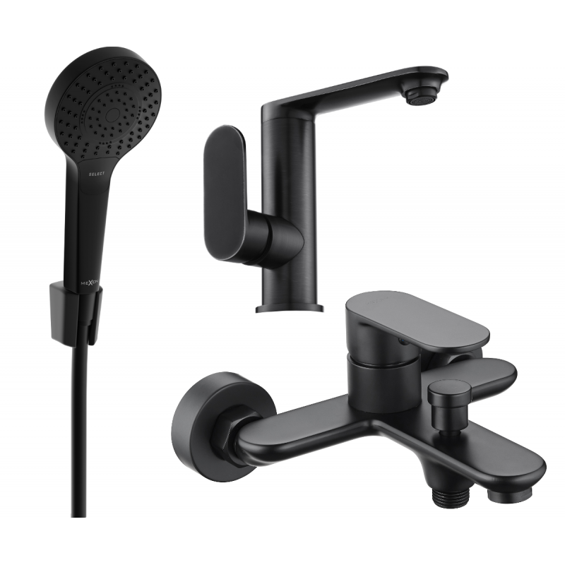 Mexen Milo R05 vonios komplektas, juodas - 713053R05-70