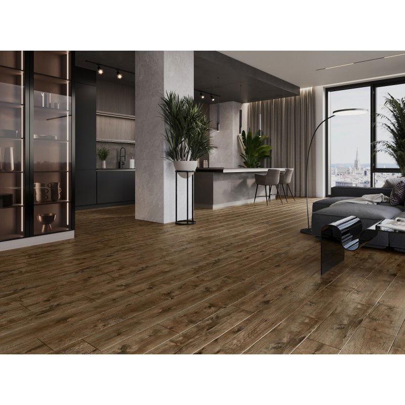 Mexen Orange Beach vinilinės plokštės 1240 x 182 mm SPC 6,5 mm, IXPE pagrindas 1,5 mm, 4 V-Fuga, Riešutas