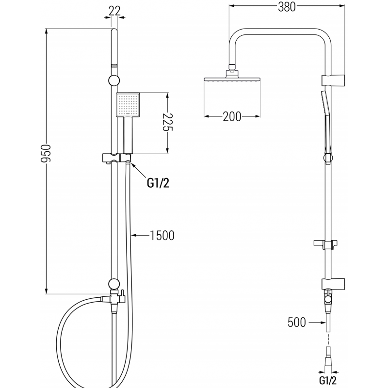 Mexen Tord antgamtinis dušas su lietaus dušo galvute ir termostatiniais dušo maišytuvais Slim, chromas - 77105200-00