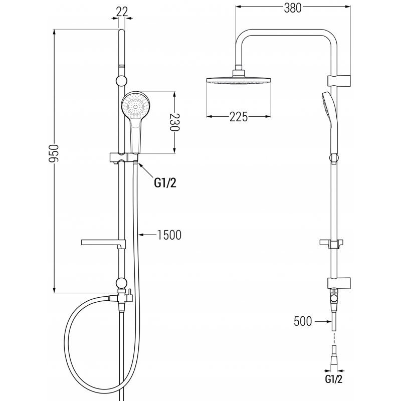 Mexen Erik išorinis dušo rinkinys su lietaus galva ir termostatiniu dušo maišytuvu Slim, chromas - 77105205-00