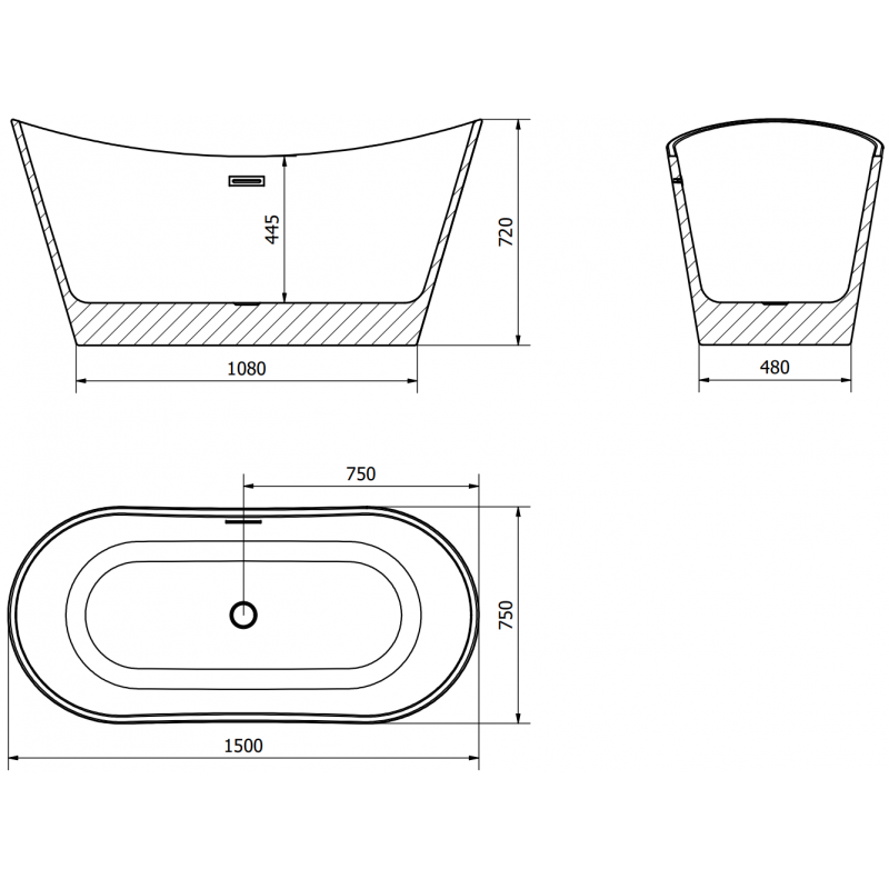 Mexen Montana laisvai pastatoma vonia 150 x 75 cm, balta, šluostytas auksinis perpylimas - 52011507500-55