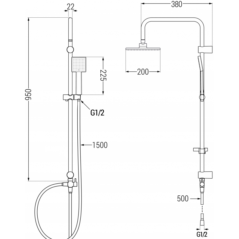 Mexen Tord viršglaistomas dušo rinkinys su lietaus dušu ir termostatiniu dušo maišytuvu Slim, juodas - 77105200-70