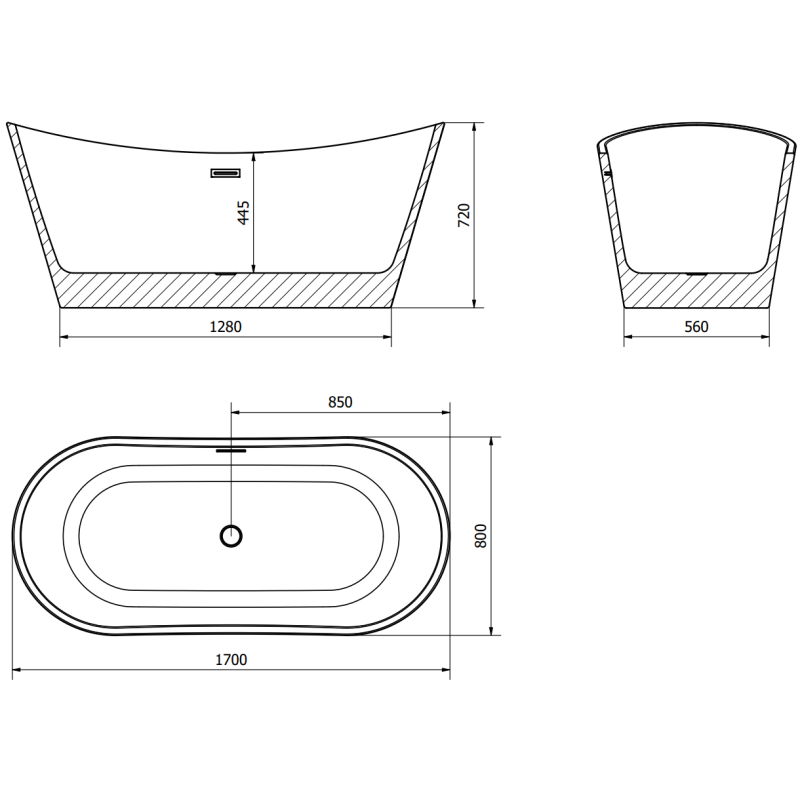 Mexen Montana laisvai pastatoma vonia 170 x 80 cm, balta, persipildymo angos auksas - 52011708000-50
