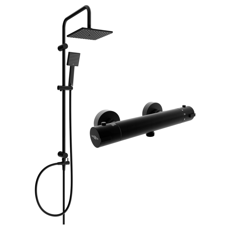 Mexen Kai Tord išorinis dušo komplektas su lietaus dušu ir termostatine dušo maišytuvu, juodas - 77100200-70