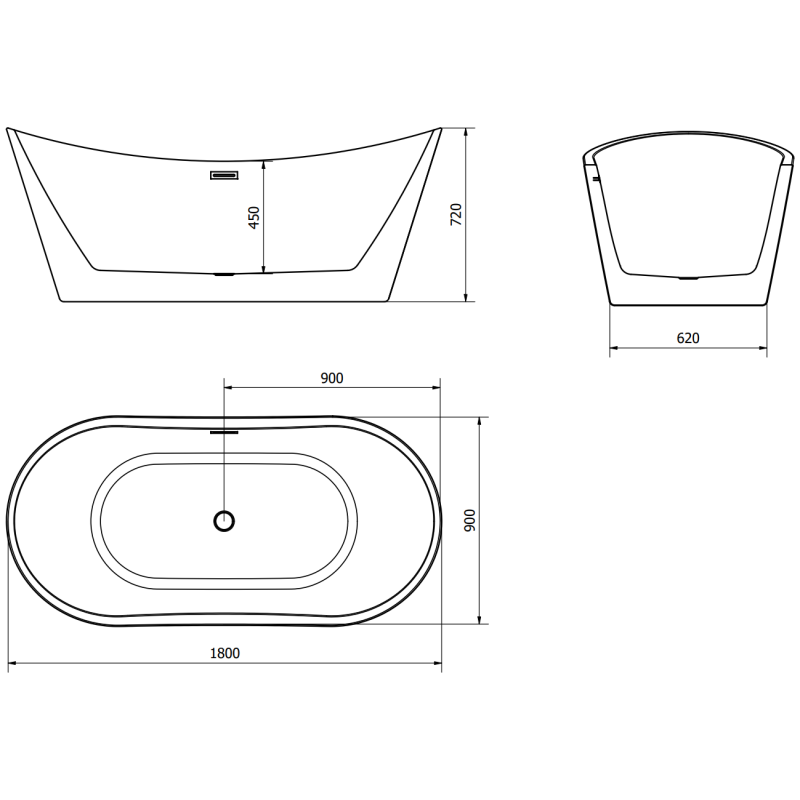 Mexen Montana laisvai pastatoma vonia 180 x 90 cm, balta, perdengimo auksinė šlifuota - 52011809000-55