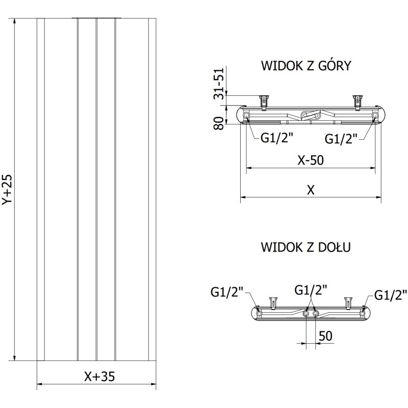 Mexen VR20SL Plokštinis radiatorius 1800 x 600 mm, centrinis apatinis pajungimas, 1308 W, antracitas - W6-180-060-66