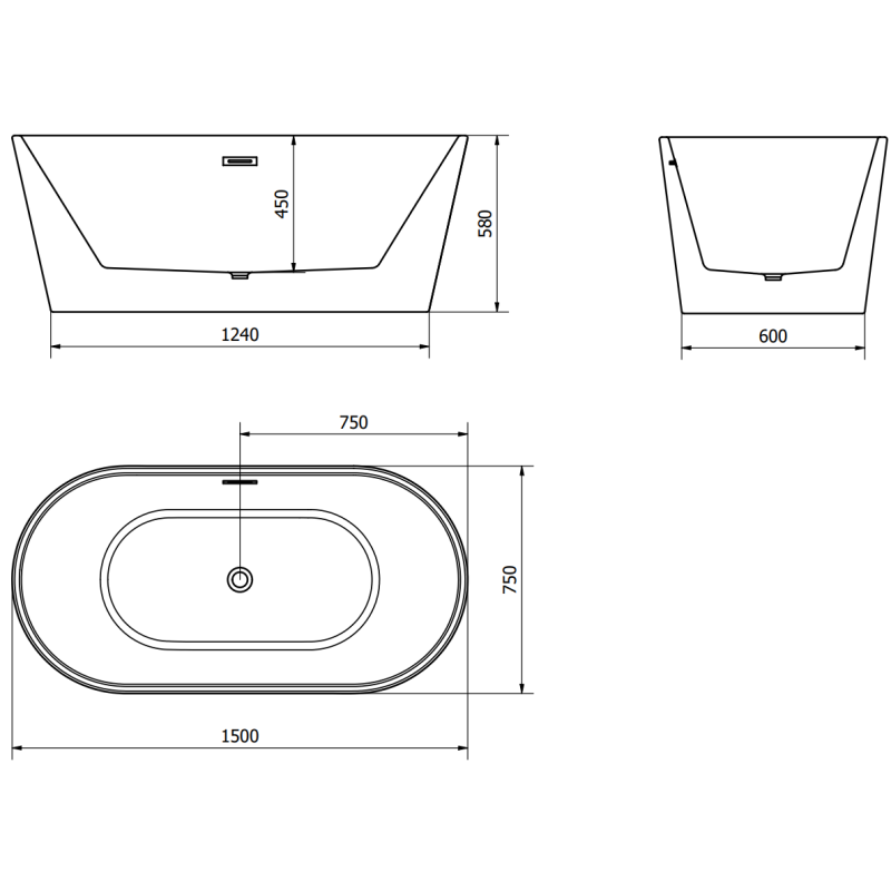 Mexen Luna laisvai stovinti vonia 150 x 75 cm, balta, perpildymo rožinis auksas - 52031507500-60