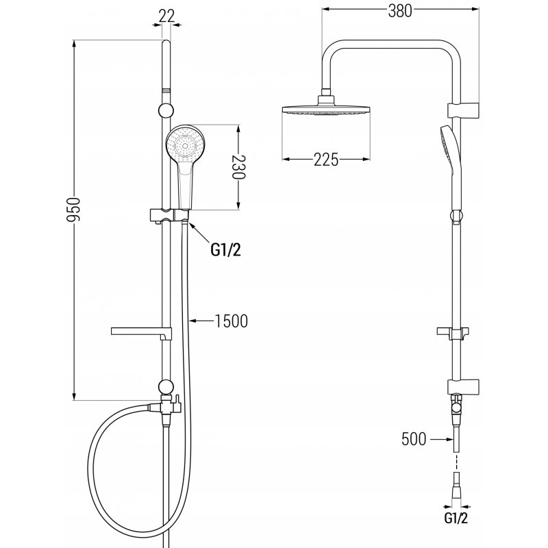 Mexen Cube Erik išorinis dušo komplektas su termostatiniu lietaus dušu ir dušo maišytuvu, chromas - 77200205-00