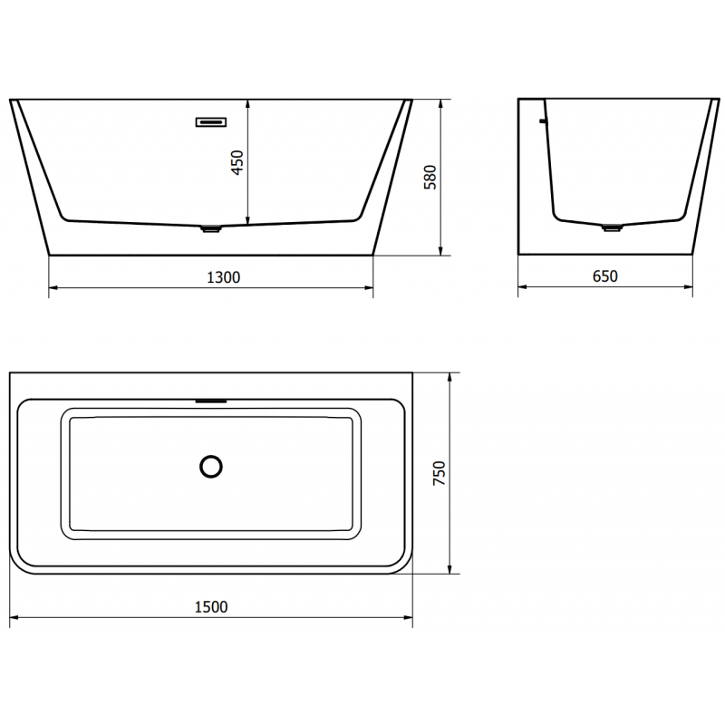 Mexen Volta laisvai stovinti prie sienos vonia 150 x 75 cm, balta/juoda, aukso spalvos matinė perpyle - 51131507575-55