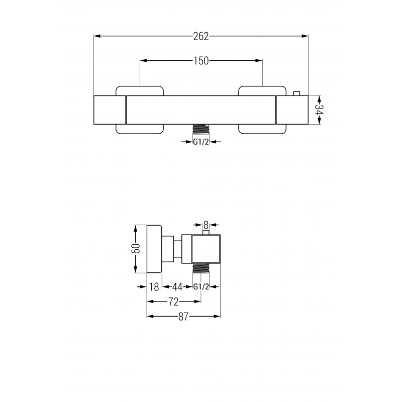 Mexen Cube Carl paviršinis dušo rinkinys su lietaus dušu ir termostatine dušo maišytuvu, juodas - 77200240-70