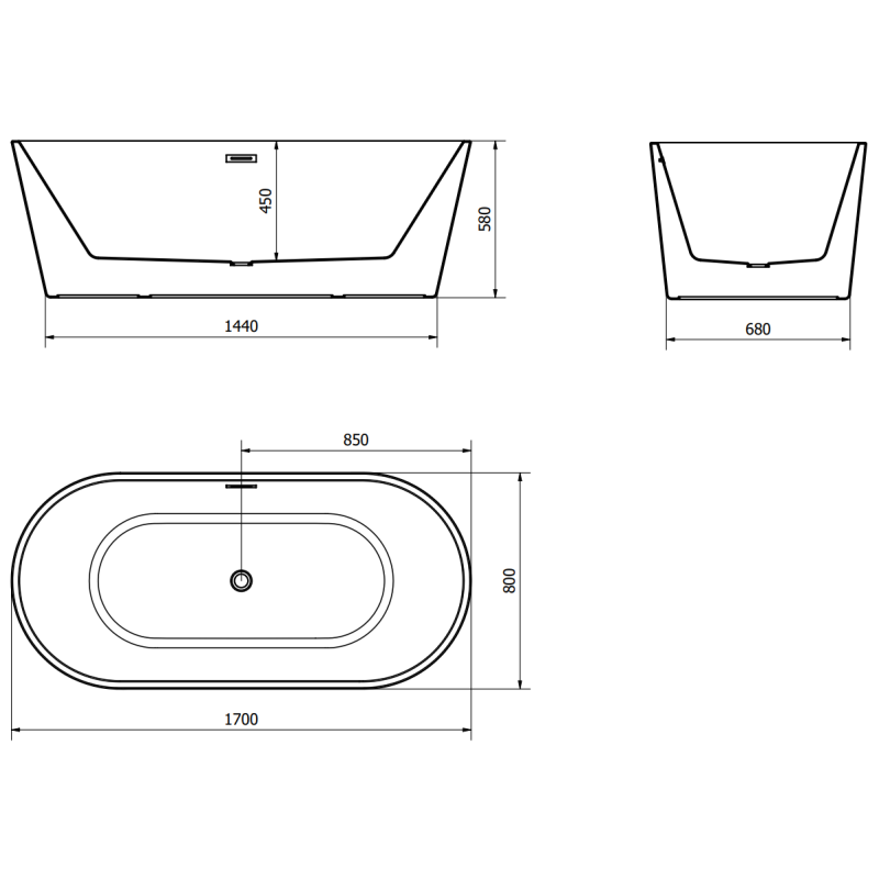 Mexen Luna laisvai pastatoma vonia 170 x 80 cm, balta, šepetėliu nikelis - 52031708000-97