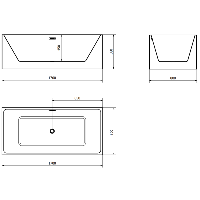 Mexen Nita laisvai stovinti vonia 170 x 80 cm, balta/juoda, persipylimas gun gray šlifuotas - 52091708075-66