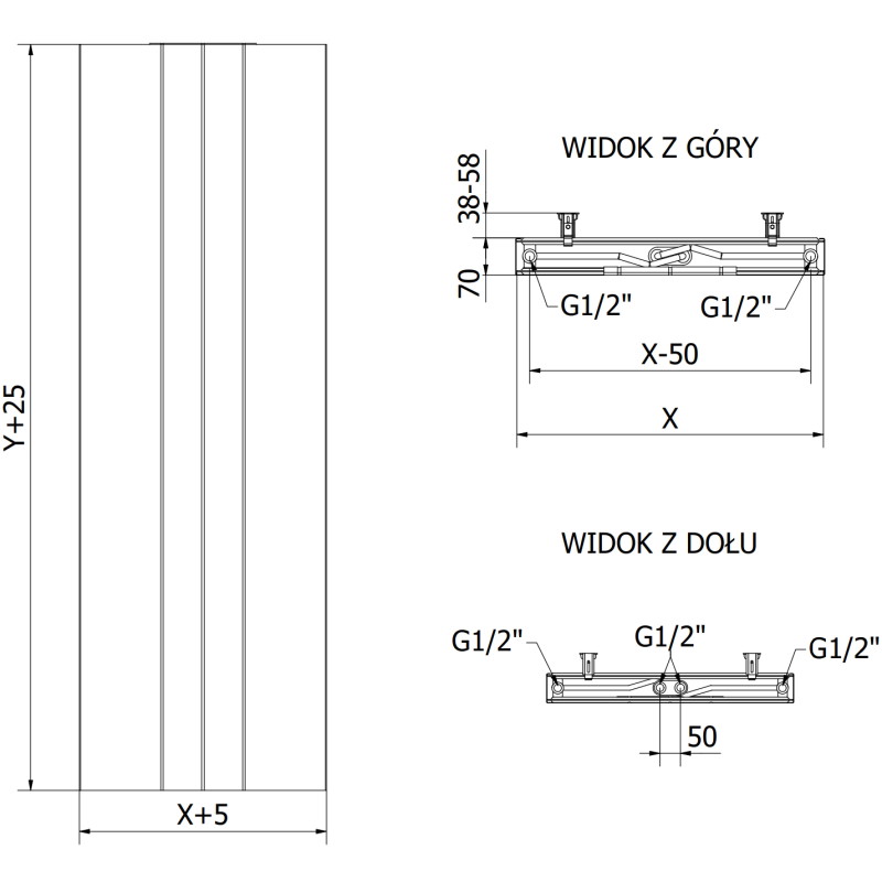 Mexen VS20SL Plokščias radiatoriaus linija 1600 x 300 mm, apatinis vidurinis prijungimas, 596 W, antracitas - W6-160-030-66