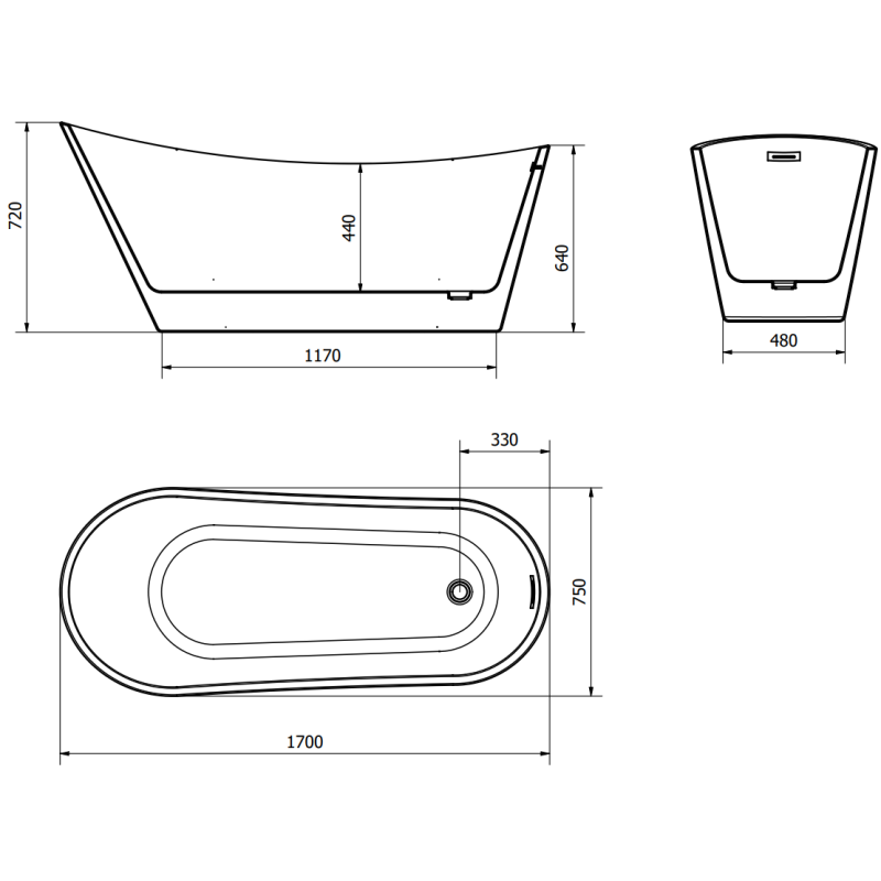 Mexen Alta laisvai pastatoma vonia 170 x 75 cm, balta, perpylimas gun gray šlifuotas - 52141707500-66