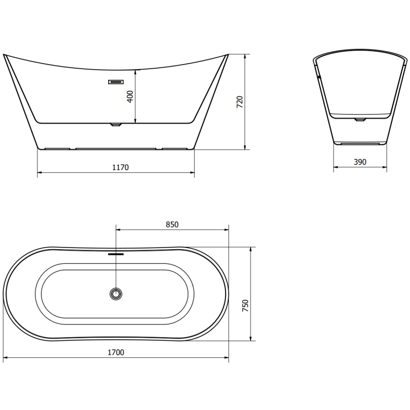 Mexen Celia laisvai pastatoma vonia 170 x 75 cm, balta, chromuota pertekline - 52331707500-01